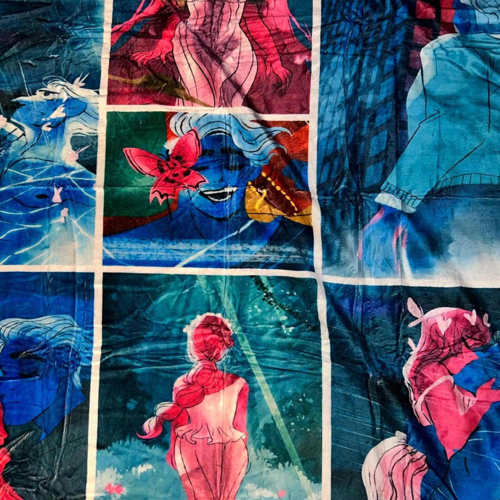 Colorful Comic-Style Illustration Scarf - Blue & Pink